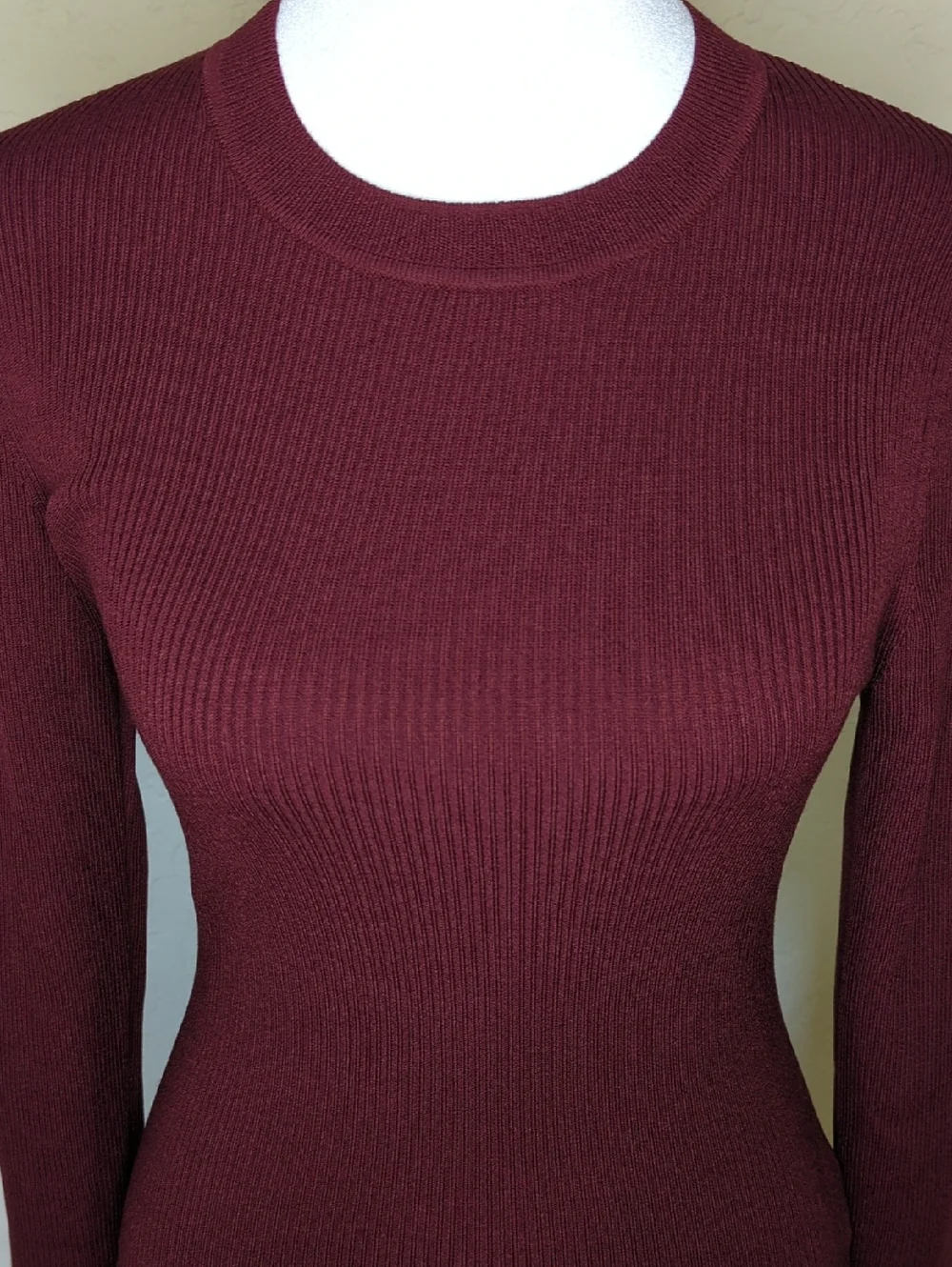 Express Burgundy Silky Soft Fitted Ribbed Crew Neck Sweater Size Small